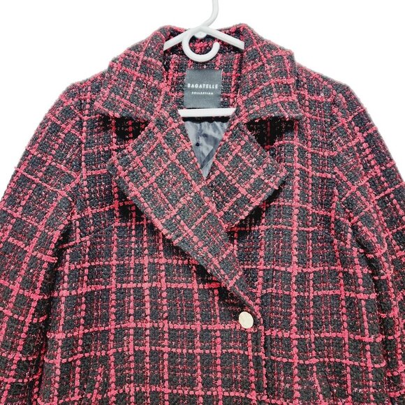 Bagatelle Collection Tweed Jacket Pea Coat Size S Women's Red Black Plaid - Picture 6 of 11